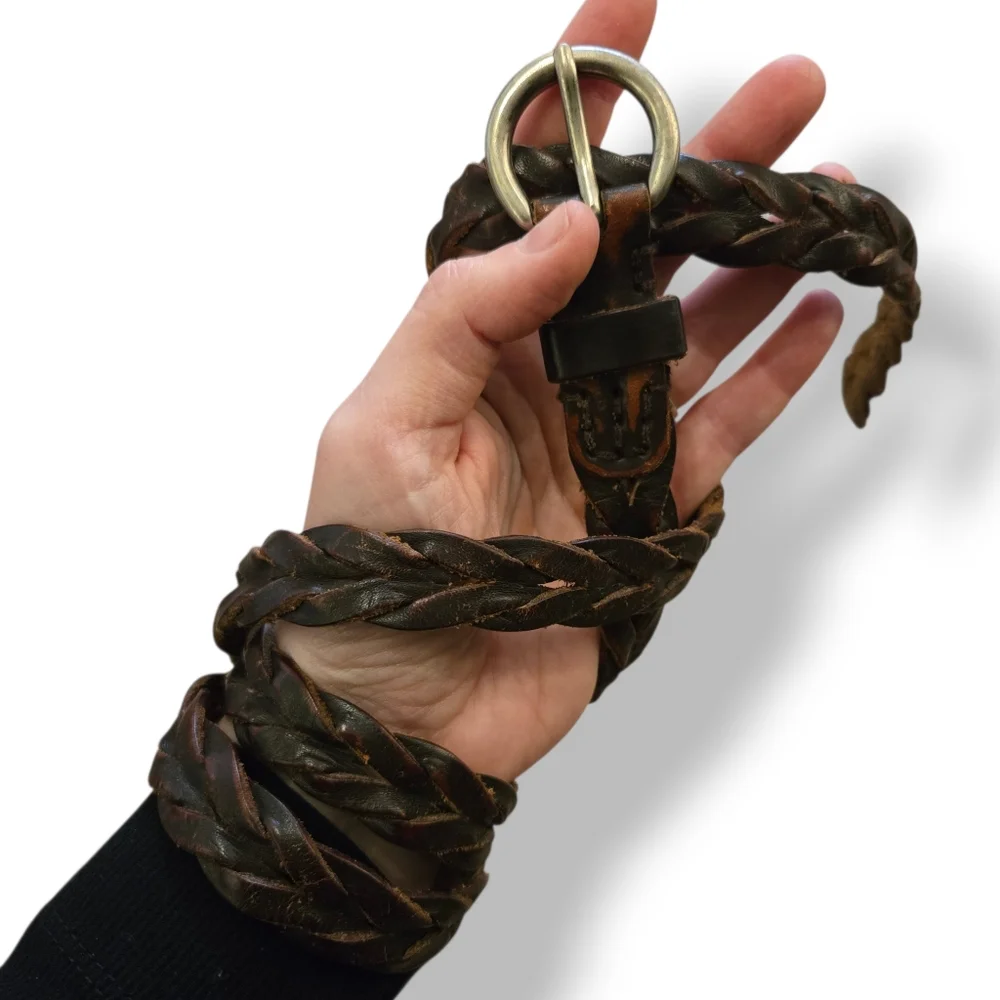 Mens Y2k AEO American Eagle Brown Leather Braided Belt 40-42